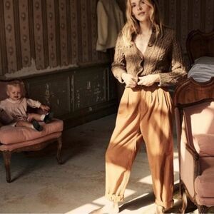 Doen 2 Grover Pant 100% cotton pleated front button fly terra cotta great cond